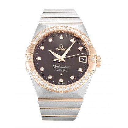 UK Rose Gold & Steel set with Diamonds Omega Constellation Chronometer 123.25.38.21.63.001-38 MM