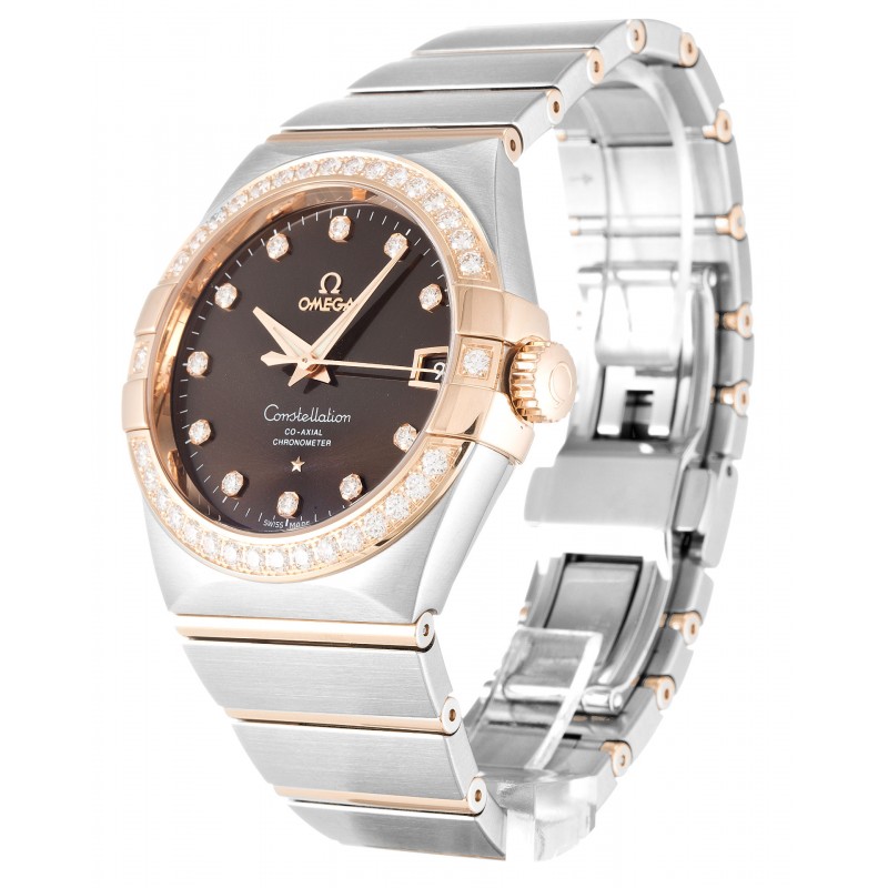 UK Rose Gold & Steel set with Diamonds Omega Constellation Chronometer 123.25.38.21.63.001-38 MM