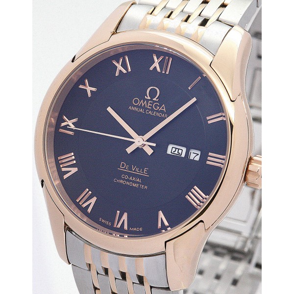 UK Rose Gold Steel Omega De Ville Hour Vision-41 MM