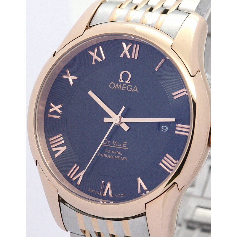 UK Rose Gold Steel Omega De Ville Hour Vision-41 MM